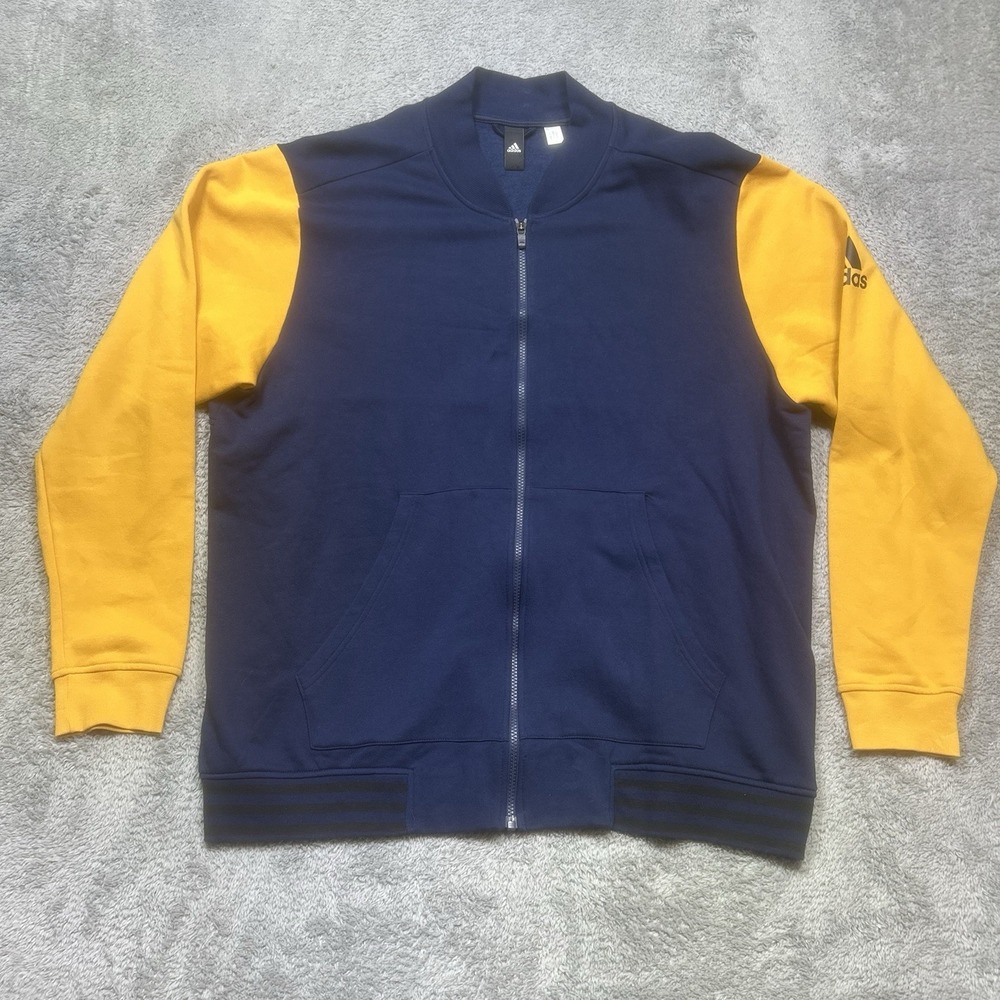 ADIDAS Tracksuit Jacket Mens XL Navy Yellow Retro Athletic‎ Urban Running Active